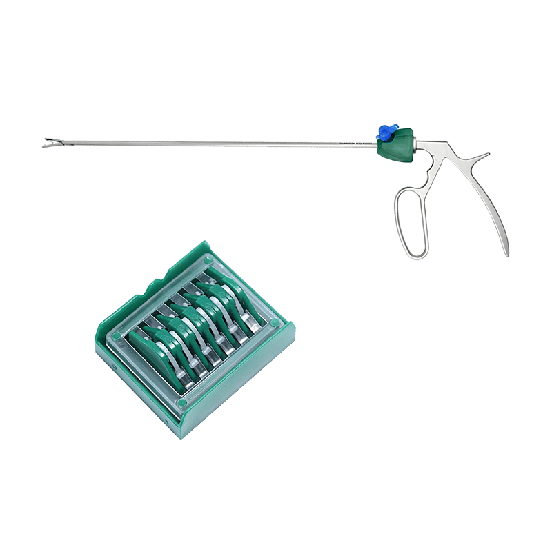 Laparoscopic polymer clip applicator with medium large clips for vessel and tissue ligation