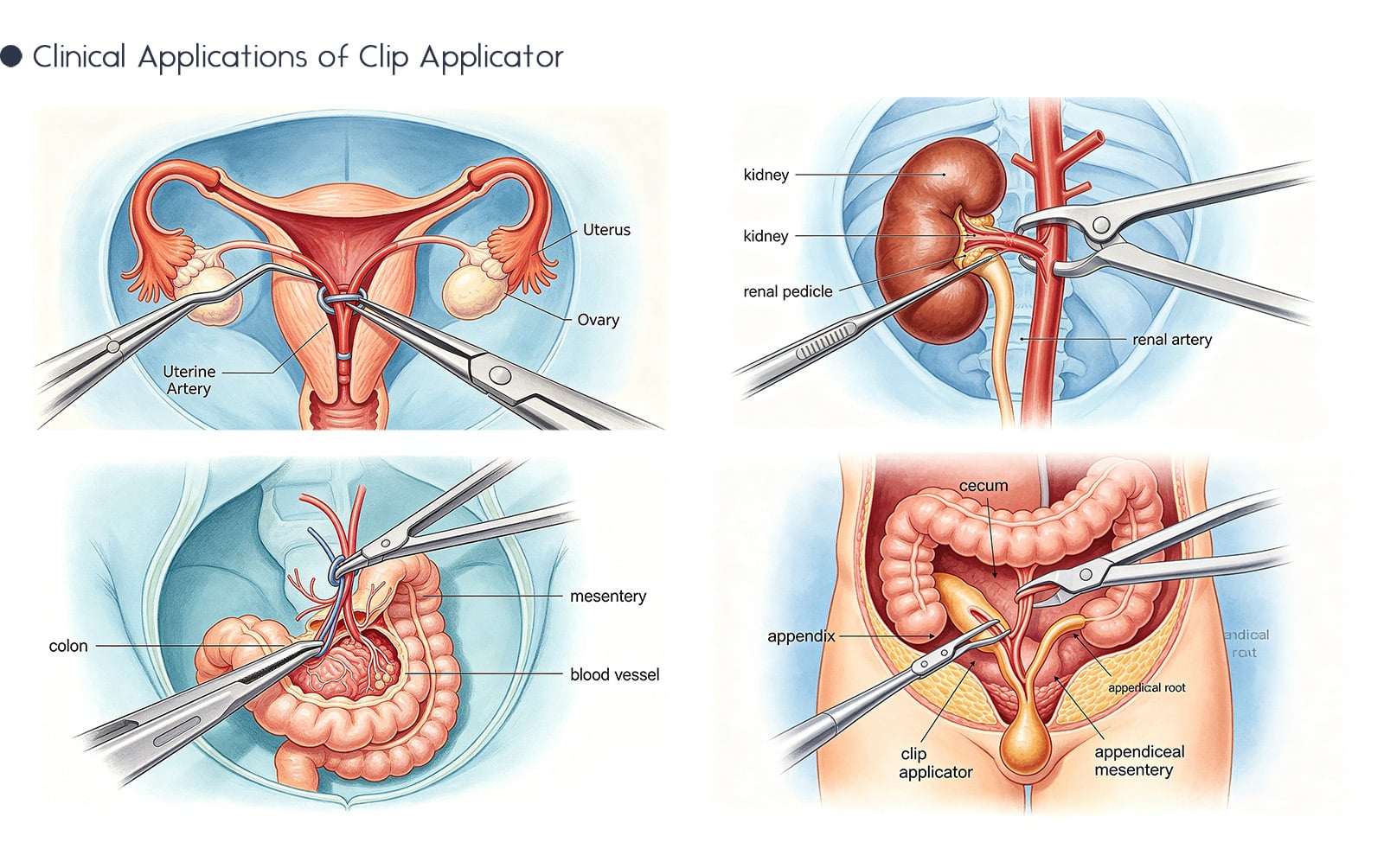 Polymer clip applicator used in laparoscopic surgery for tissue and vessel ligation