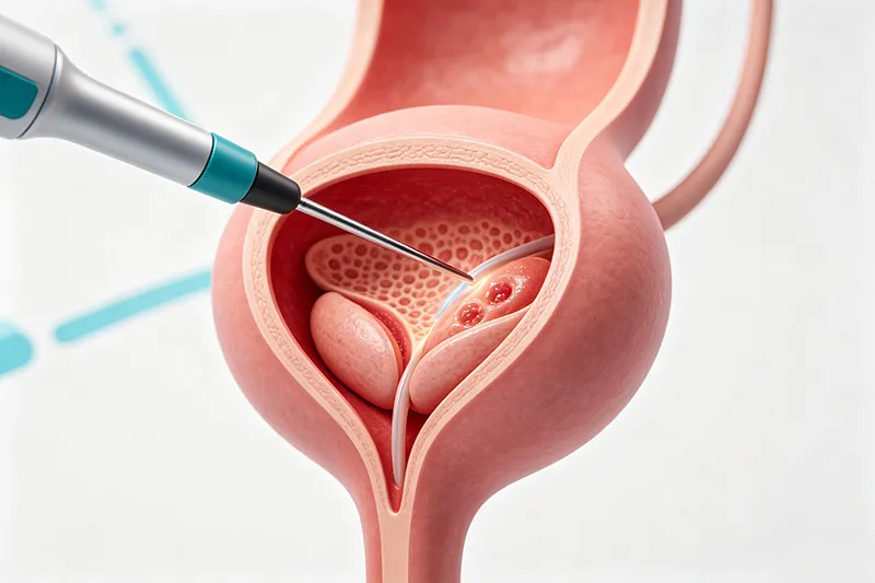 Cystoscopy procedure using endoscopic instruments for bladder examination and treatment