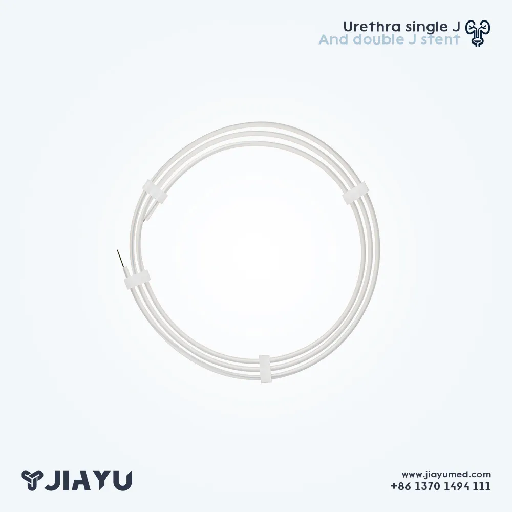 Flexible Double J Ureteral Stent catheter coiled for storage and packaging display