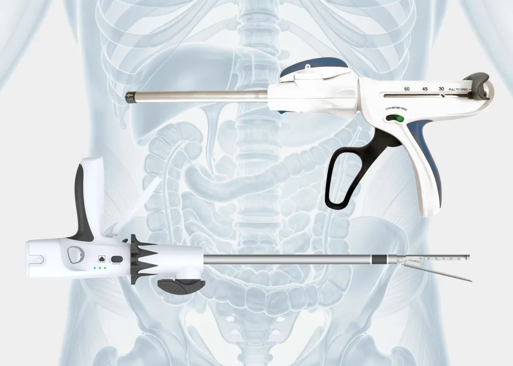 Endoscopic stapling system supporting tissue cutting and closure during laparoscopic surgery