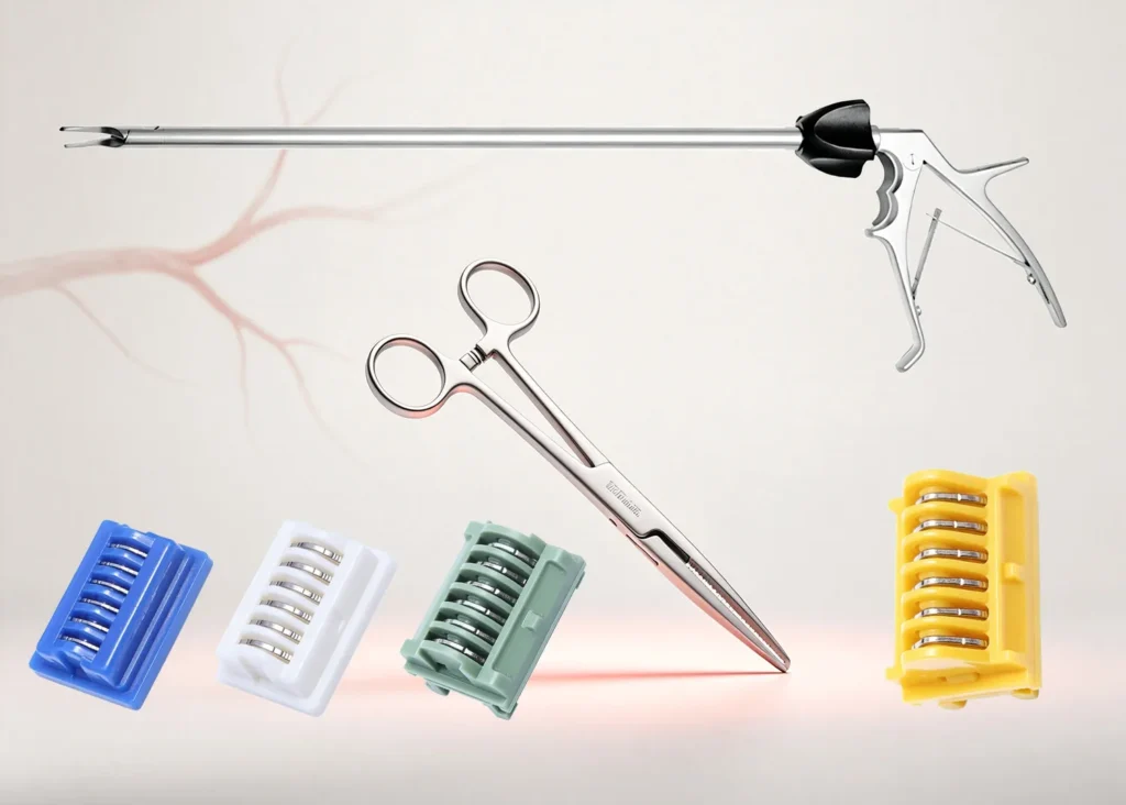 Hemostasis systems with surgical clips for bleeding control during open surgery