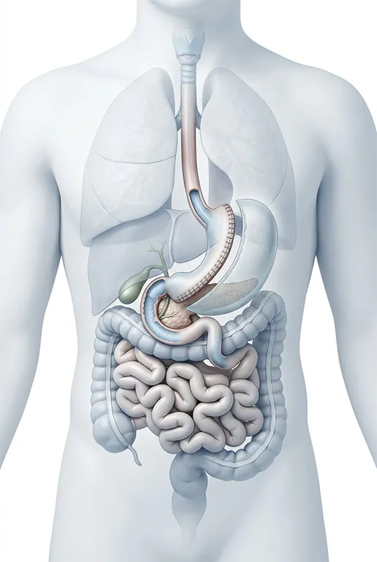 Illustration of bariatric surgery procedures and minimally invasive surgical approach