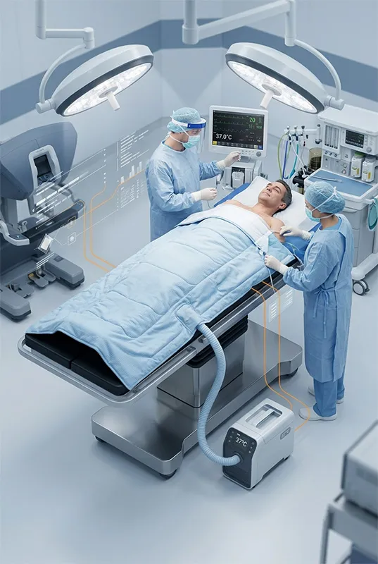 Medical illustration showing patient warming and perioperative temperature management concepts
